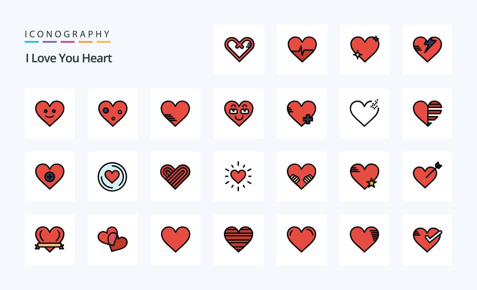 paquete de iconos de estilo lleno de línea de 25 corazones vector