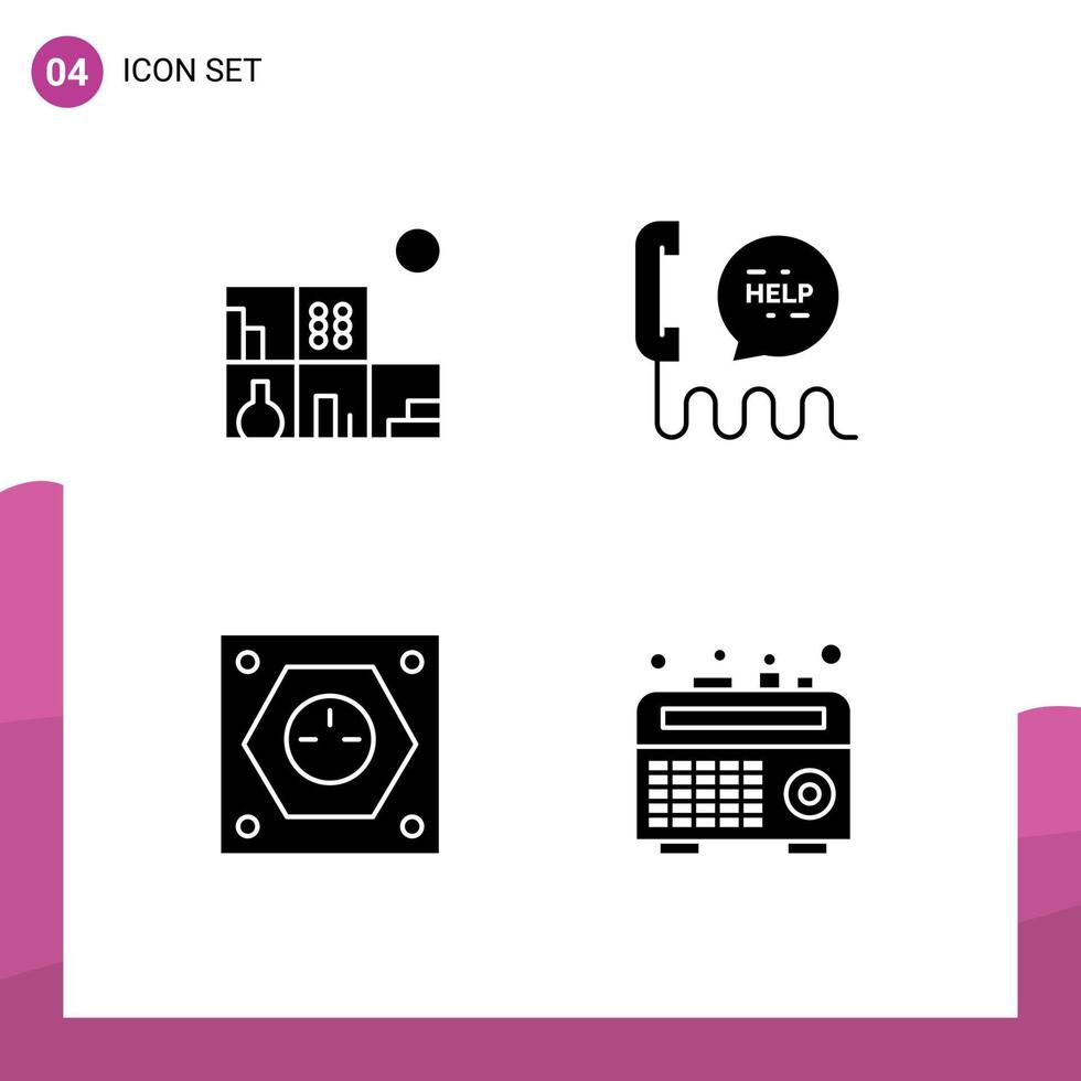 Pack of 4 Modern Solid Glyphs Signs and Symbols for Web Print Media such as home energy call contact power Editable Vector Design Elements