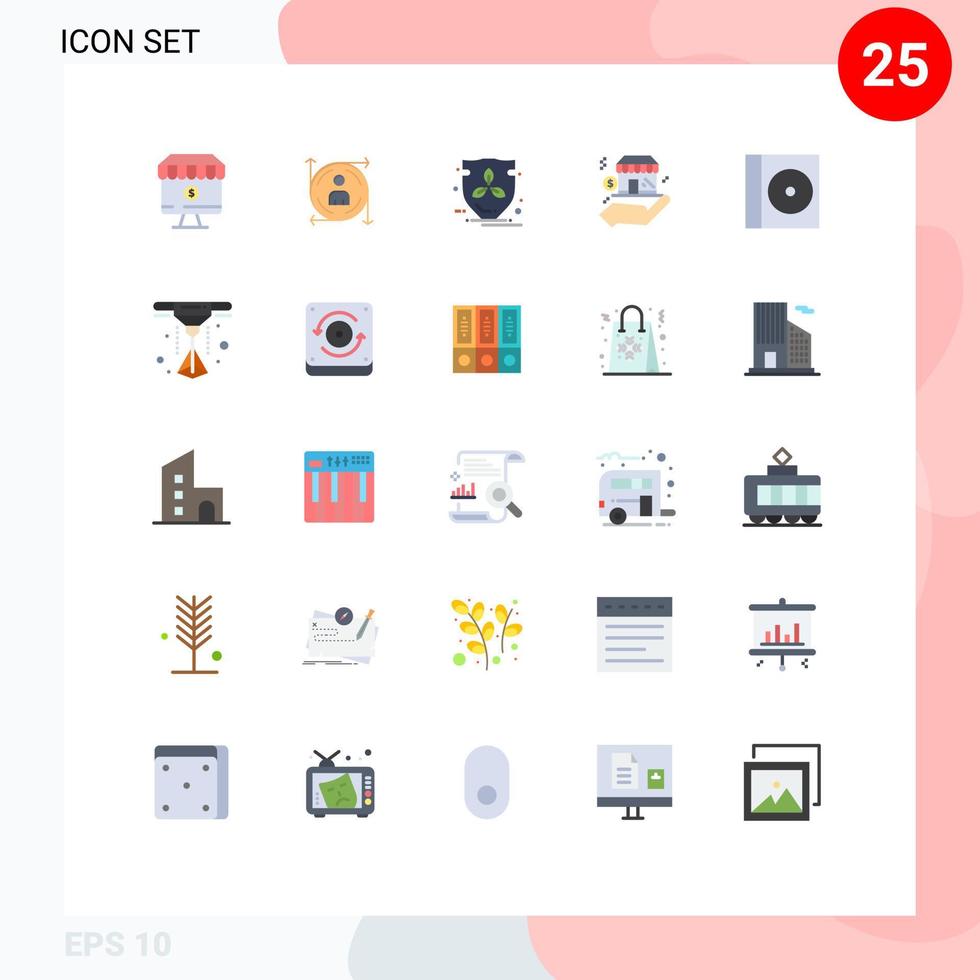 Mobile Interface Flat Color Set of 25 Pictograms of case shop path safe shield Editable Vector Design Elements