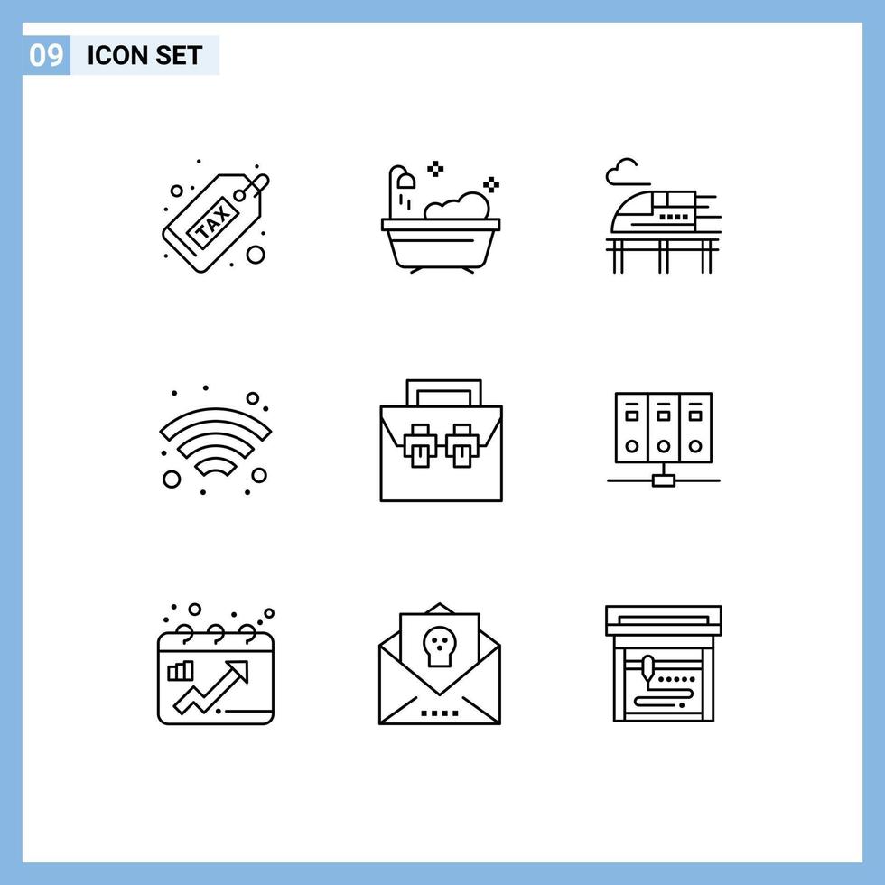 User Interface Pack of 9 Basic Outlines of material box train bag wifi Editable Vector Design Elements