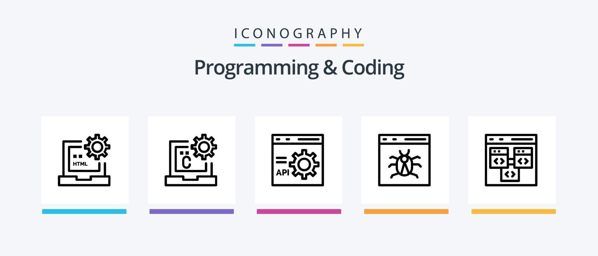 Programming And Coding Line 5 Icon Pack Including development. coding. page. development. coding. Creative Icons Design vector