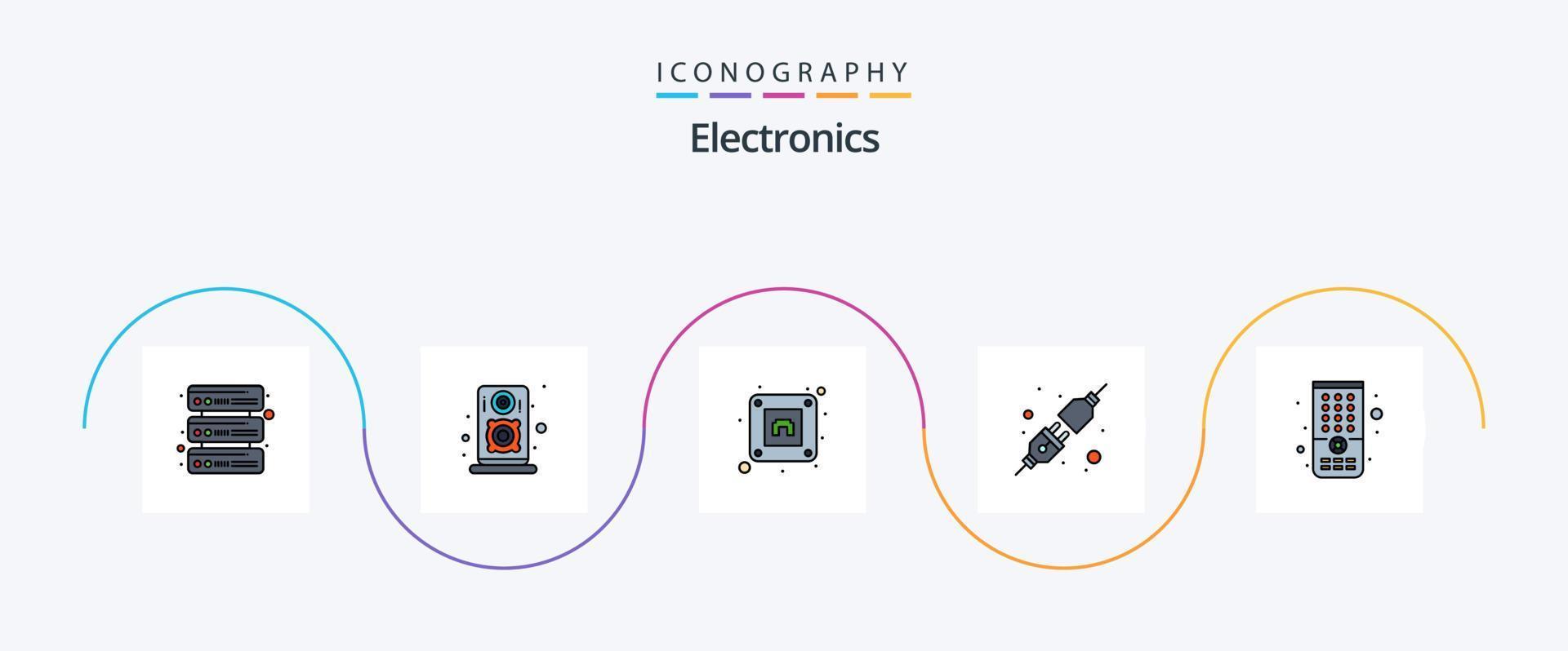 paquete de iconos de 5 planos llenos de línea electrónica que incluye . enchufe. televisión. control vector