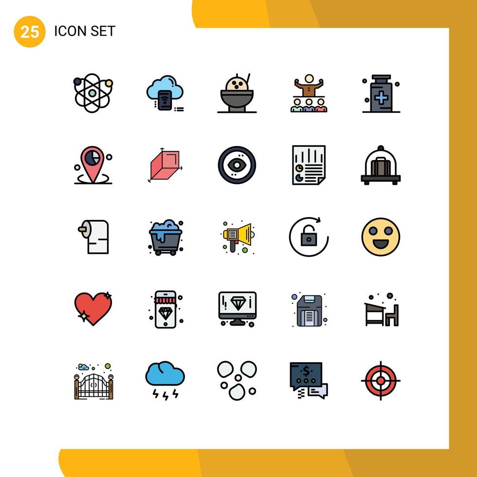Group of 25 Filled line Flat Colors Signs and Symbols for drug team connected mentorship growth Editable Vector Design Elements
