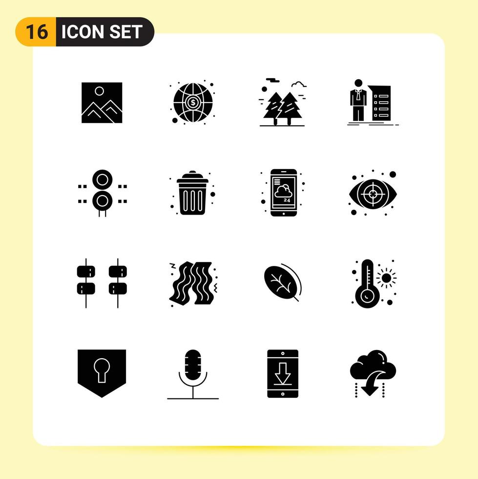 Editable Vector Line Pack of 16 Simple Solid Glyphs of sign meeting tree graph business Editable Vector Design Elements