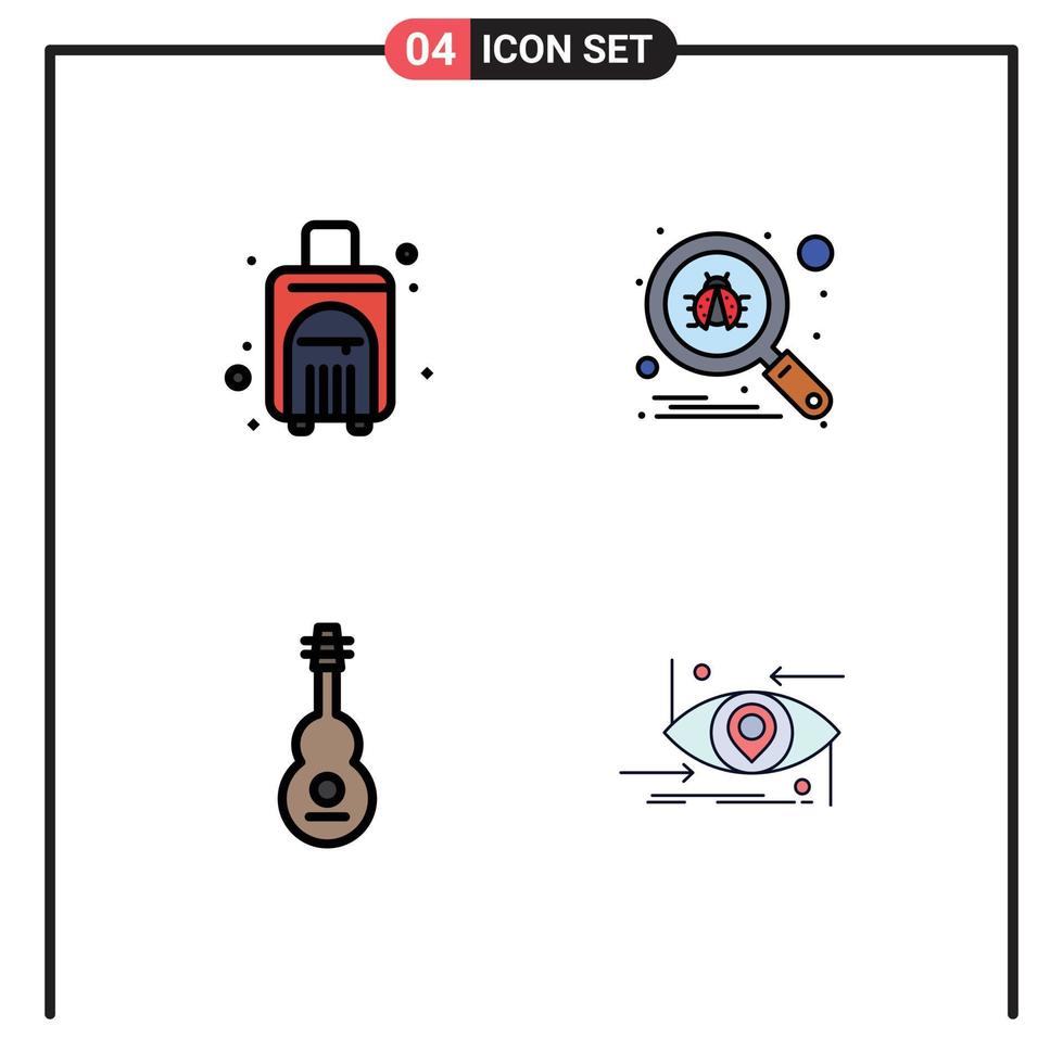 4 Creative Icons Modern Signs and Symbols of bag instrument travel bag search sound Editable Vector Design Elements