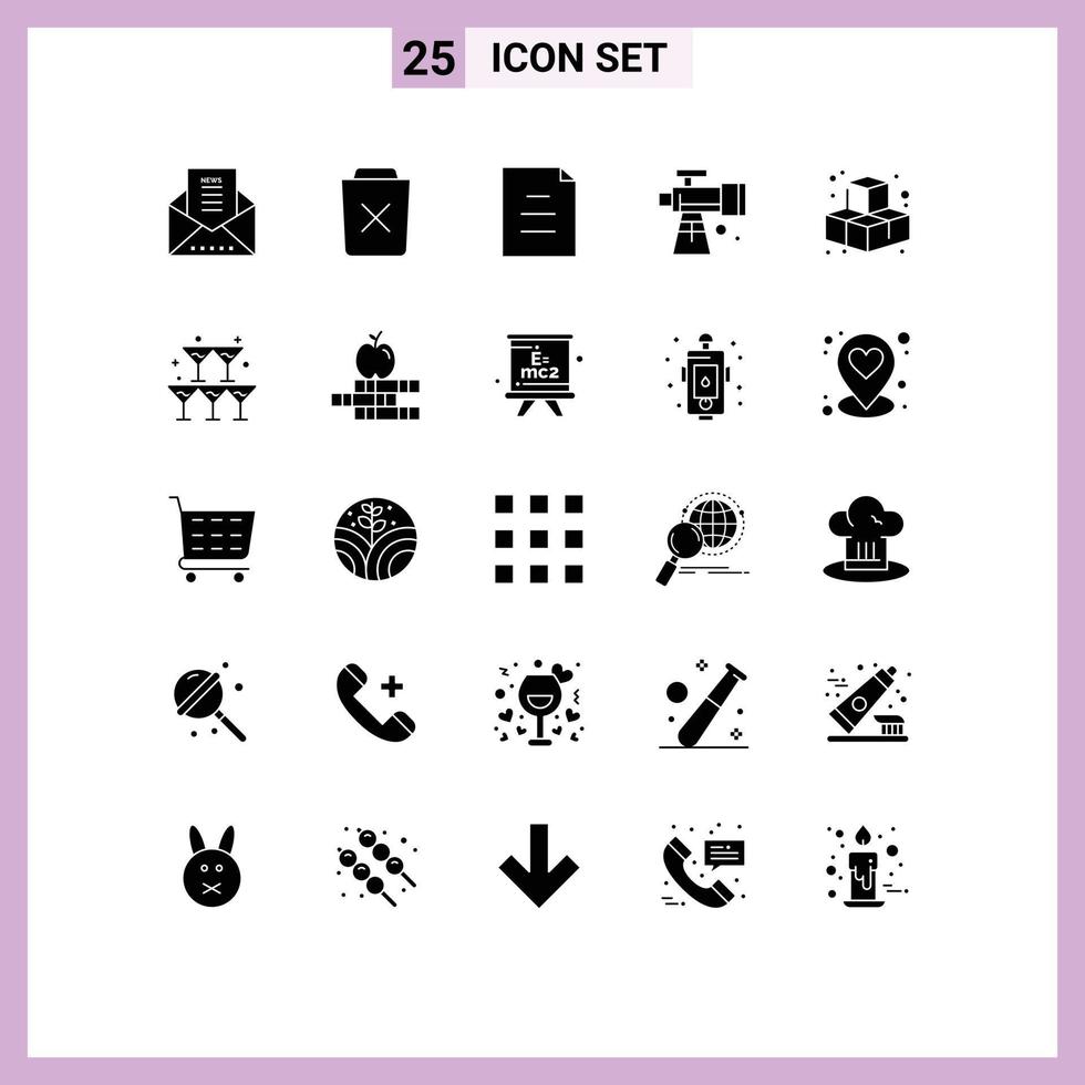 Universal Icon Symbols Group of 25 Modern Solid Glyphs of game telescope trash space astronomy Editable Vector Design Elements