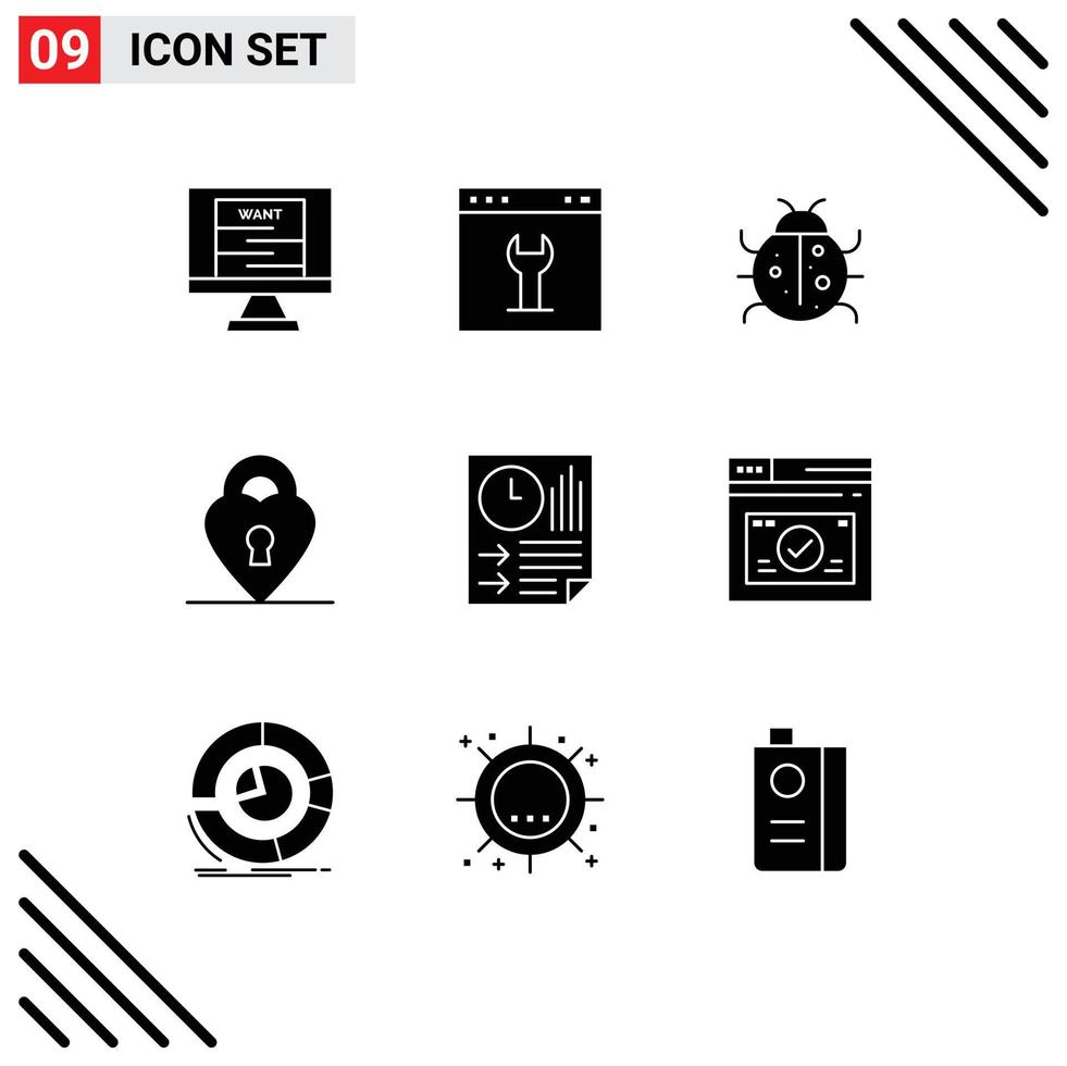 Stock Vector Icon Pack of 9 Line Signs and Symbols for bars love setting lock nature Editable Vector Design Elements