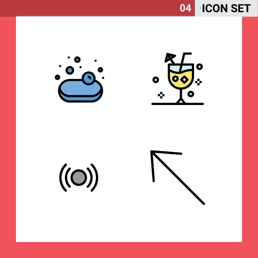 Group of 4 Modern Filledline Flat Colors Set for soup essential beach drink ui Editable Vector Design Elements