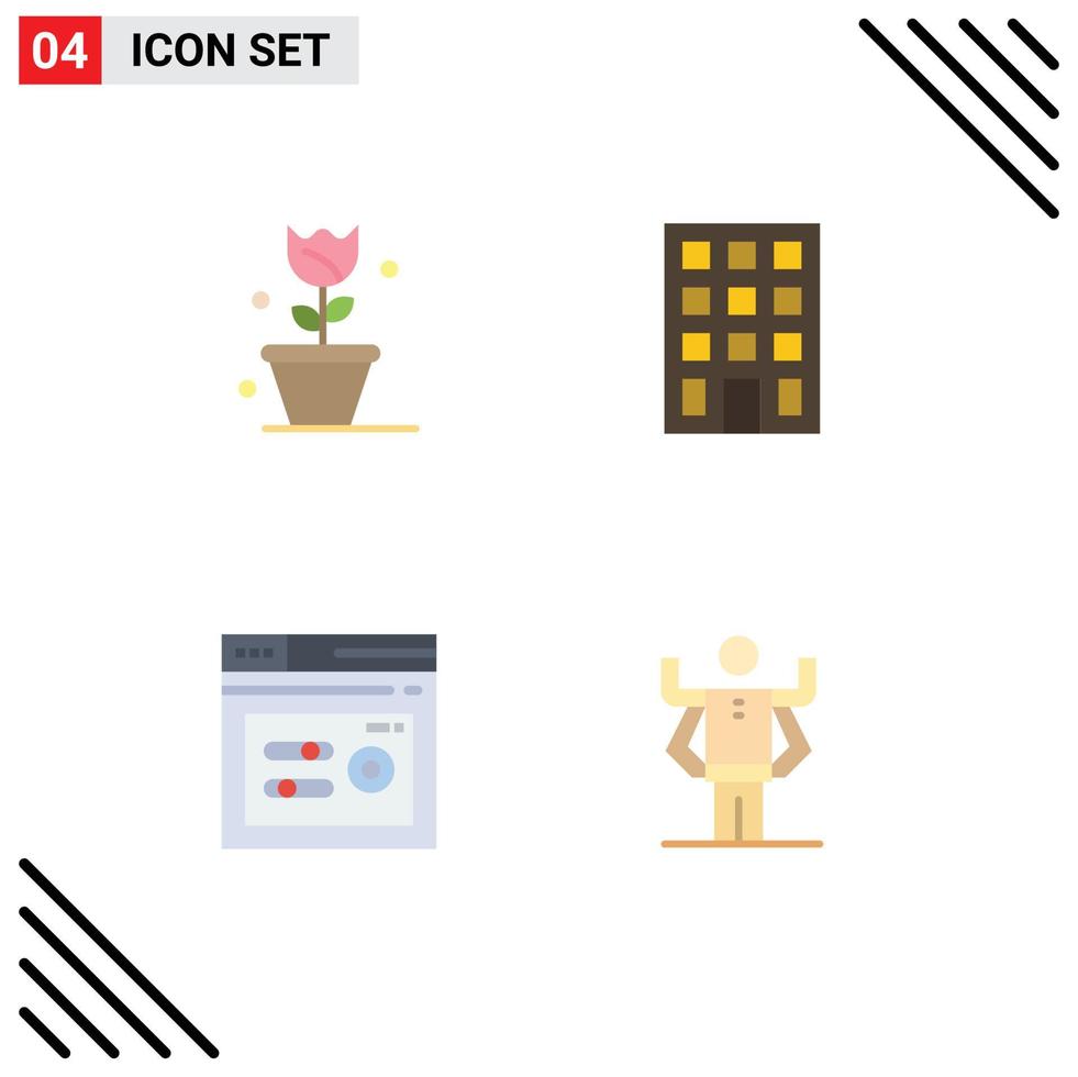 paquete de 4 signos y símbolos de iconos planos modernos para medios de impresión web, como elementos de diseño de vectores editables con capacidad de construcción de primavera de seo de flores