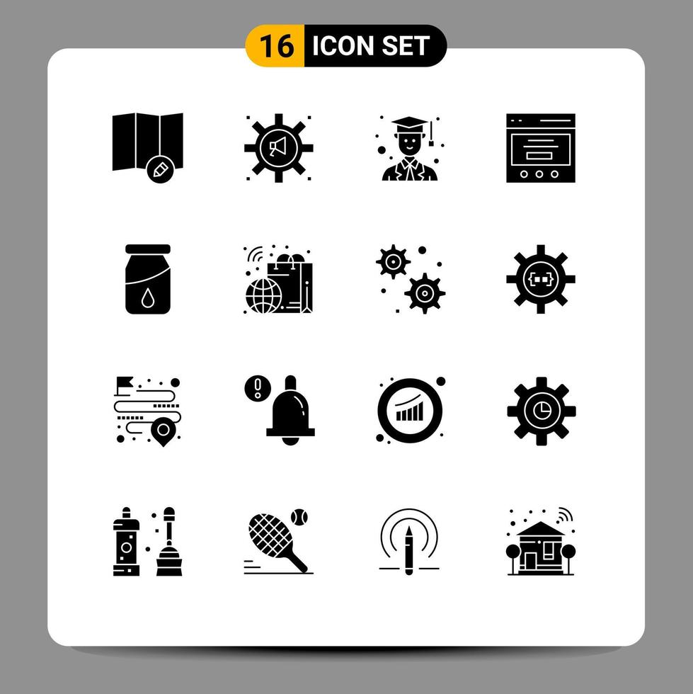 Set of 16 Modern UI Icons Symbols Signs for bag drop graduate bottle slider Editable Vector Design Elements