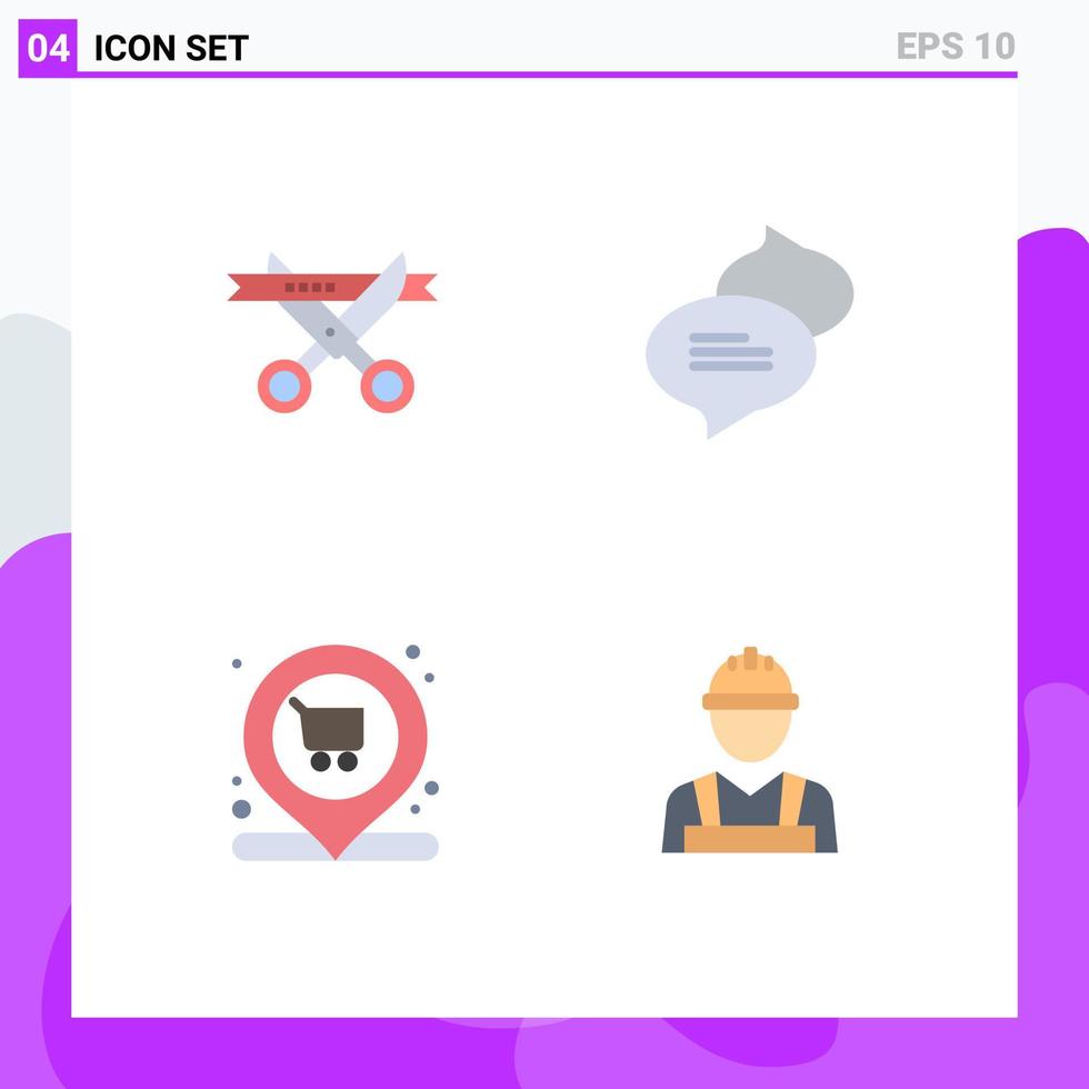 Pictogram Set of 4 Simple Flat Icons of business location opening texting labour man Editable Vector Design Elements