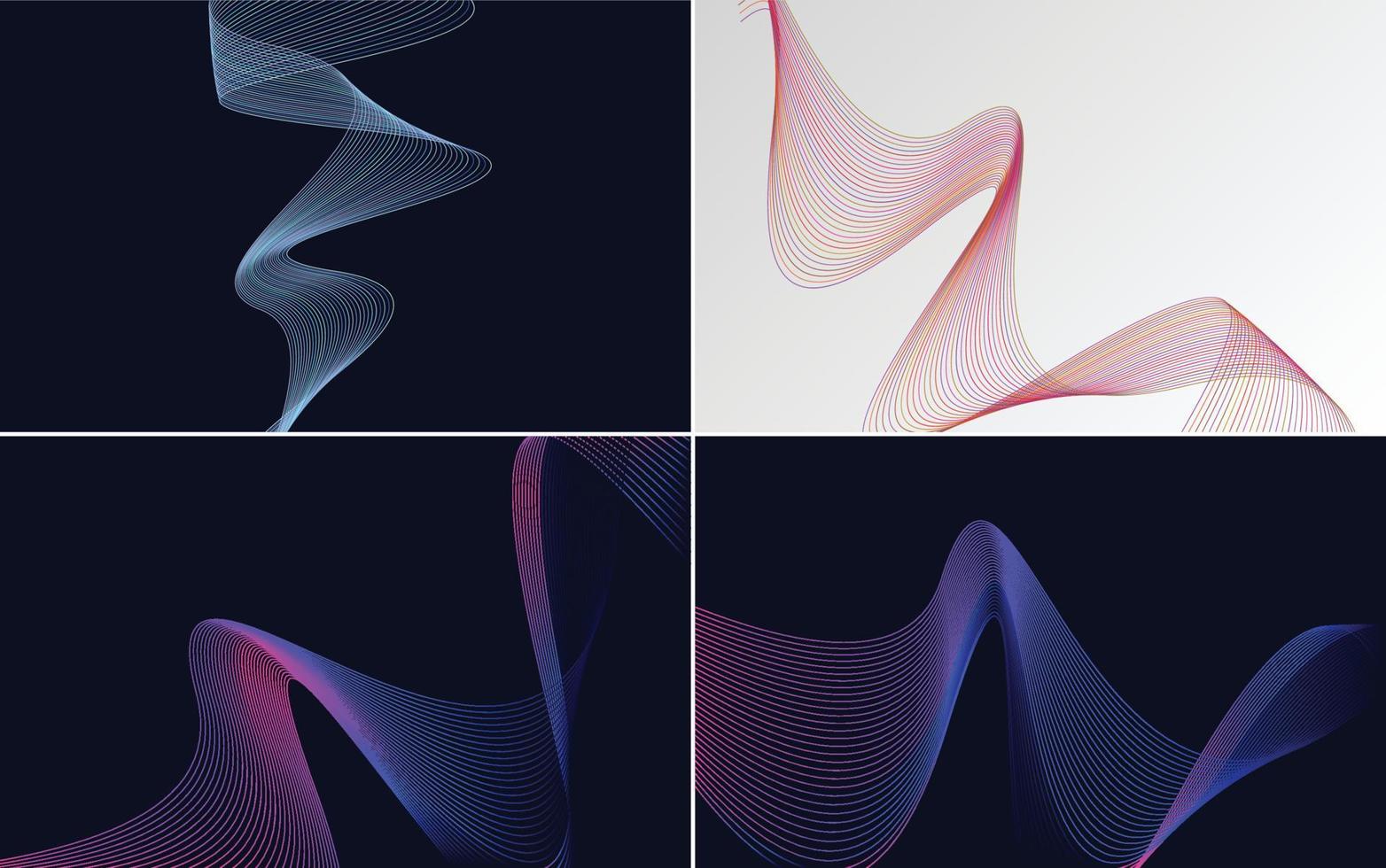 Set of 4 geometric wave pattern background Abstract waving line vector