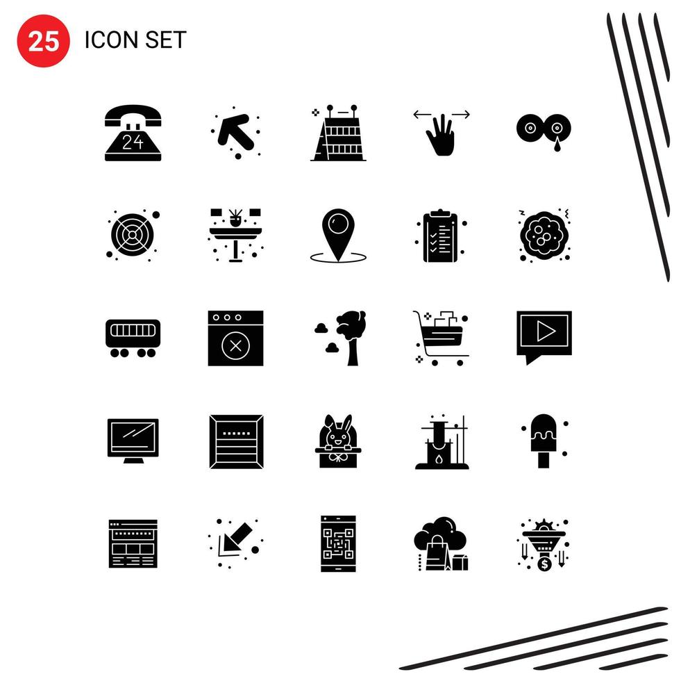 Set of 25 Vector Solid Glyphs on Grid for feeding three fingers barrier mobile gestures Editable Vector Design Elements