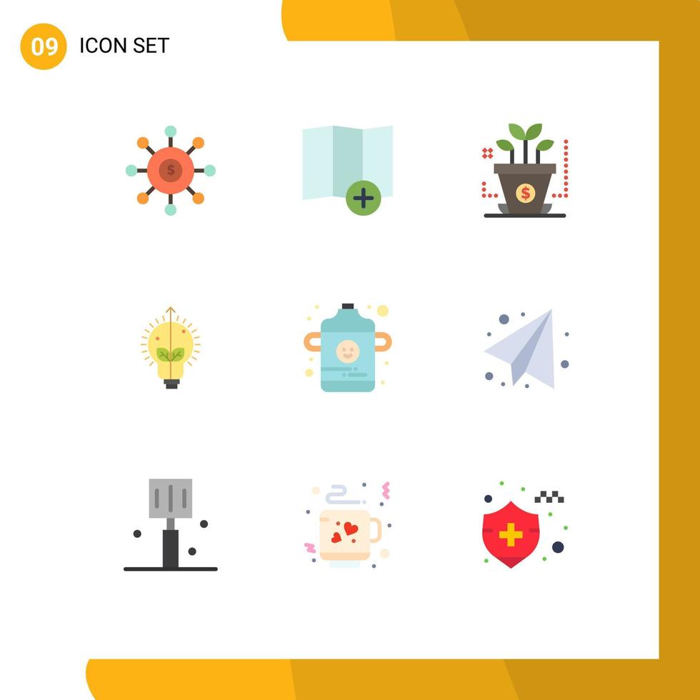 Flat Color Pack of 9 Universal Symbols of infant baby finance light idea Editable Vector Design Elements