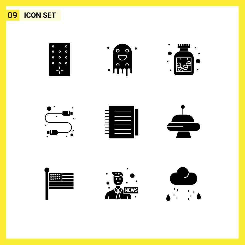 Stock Vector Icon Pack of 9 Line Signs and Symbols for paper notebook medication note hardware Editable Vector Design Elements