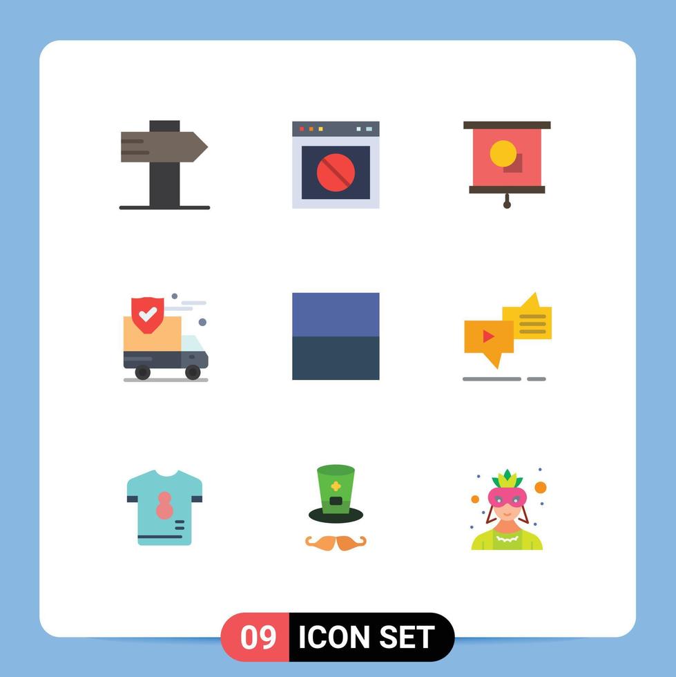 Pack of 9 creative Flat Colors of interface van device security insurance Editable Vector Design Elements