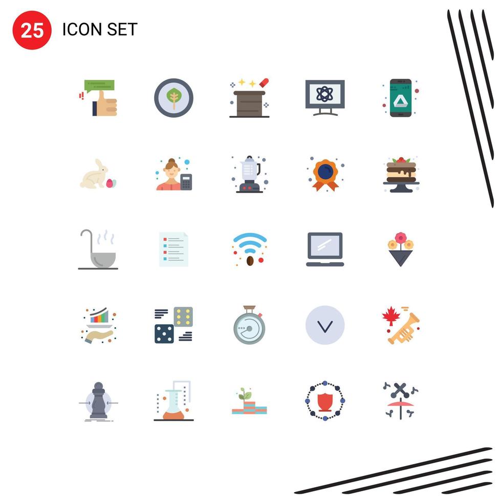 Flat Color Pack of 25 Universal Symbols of app science magic monitor magician hat Editable Vector Design Elements