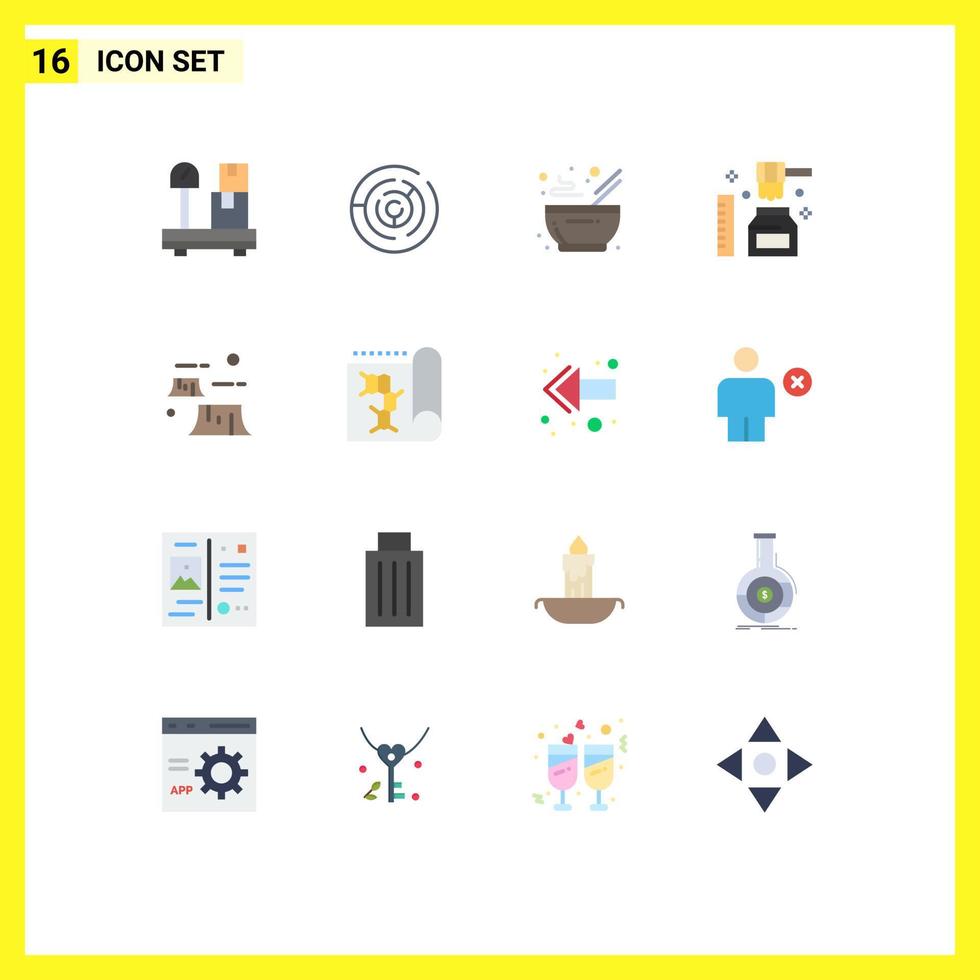 símbolos de iconos universales grupo de 16 colores planos modernos de deforestación fábrica comida dulce miel paquete editable de elementos creativos de diseño de vectores