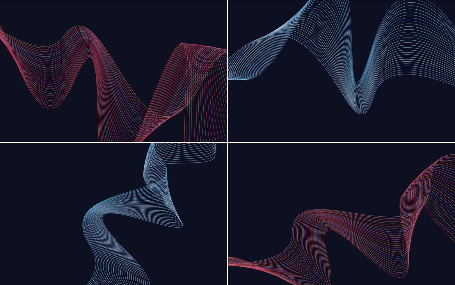 Set of 4 geometric wave pattern background Abstract waving line vector