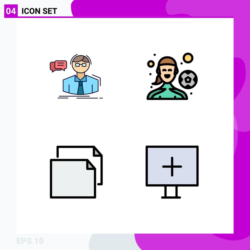 Filledline Flat Color Pack of 4 Universal Symbols of professor copy teacher football player landscape Editable Vector Design Elements