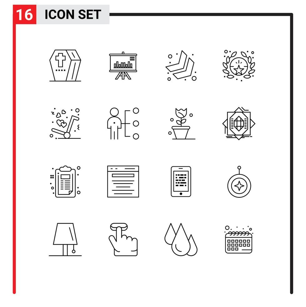 Editable Vector Line Pack of 16 Simple Outlines of like delivery business star award Editable Vector Design Elements