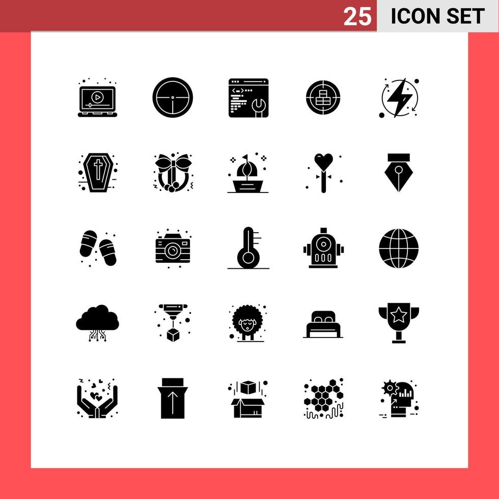 Group of 25 Solid Glyphs Signs and Symbols for valentine product soldier crosshair setting Editable Vector Design Elements