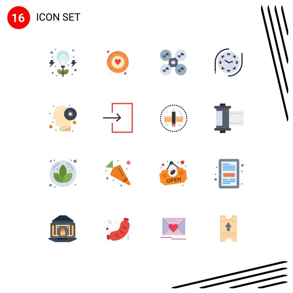 16 Universal Flat Color Signs Symbols of thinking disc drone watch clock Editable Pack of Creative Vector Design Elements