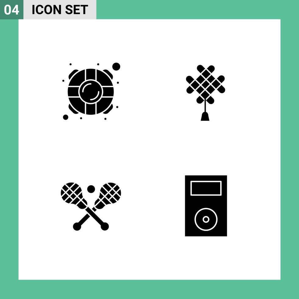 Pictogram Set of 4 Simple Solid Glyphs of help lacrosse safety chinese sticks Editable Vector Design Elements