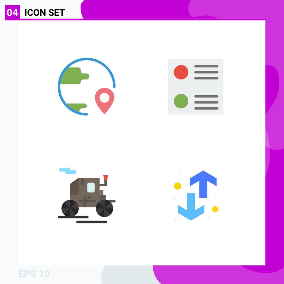 conjunto de 4 paquetes de iconos planos comerciales para el botón de radio de ubicación de transporte de entrega hacia abajo elementos de diseño vectorial editables vector