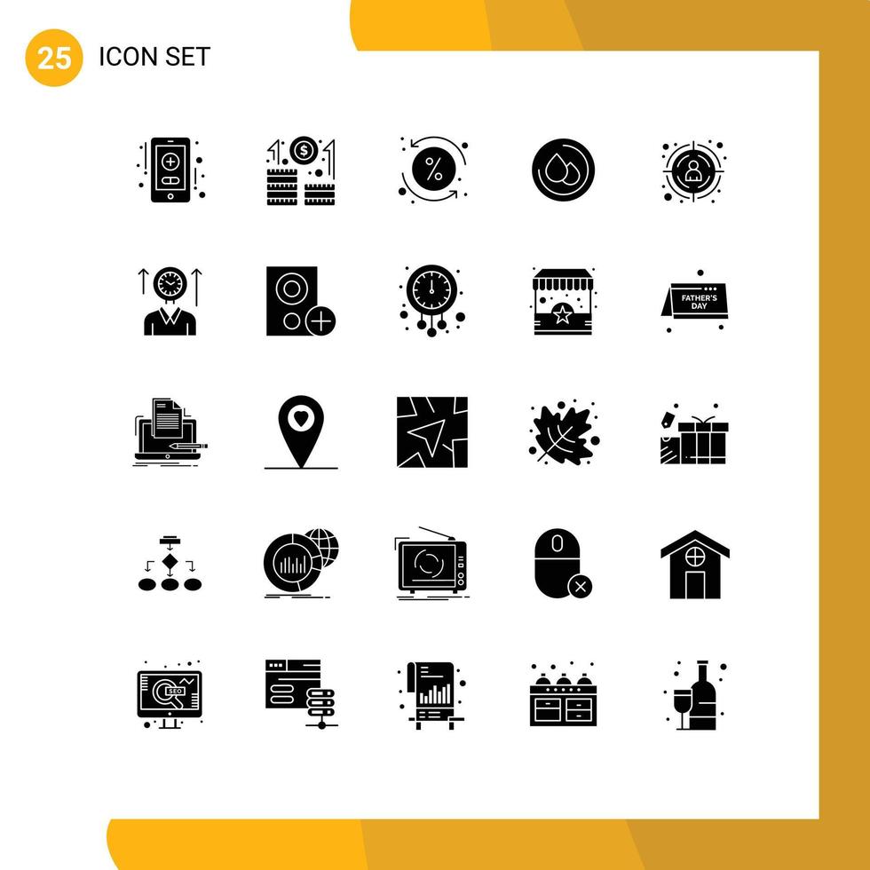 User Interface Pack of 25 Basic Solid Glyphs of time target loan seo droop Editable Vector Design Elements