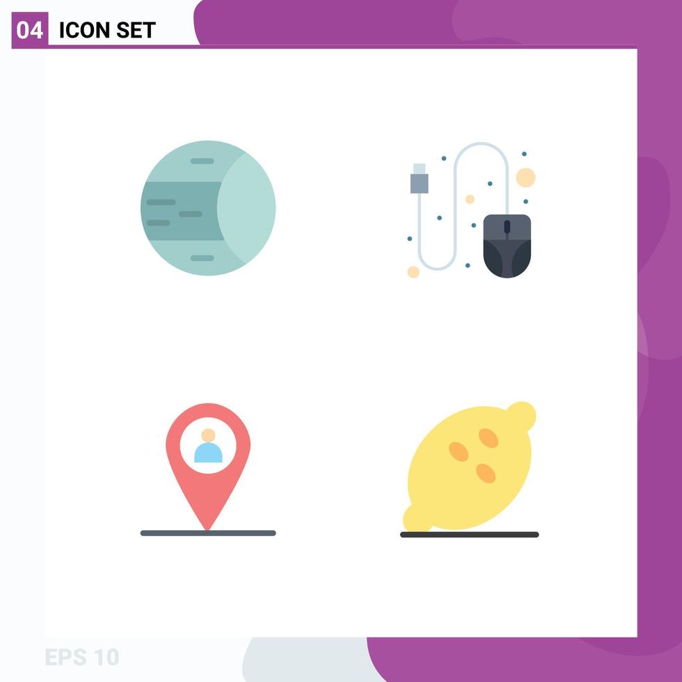 4 Thematic Vector Flat Icons and Editable Symbols of planet man structure scroll food Editable Vector Design Elements