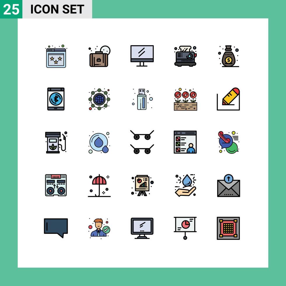 Pictogram Set of 25 Simple Filled line Flat Colors of marketing toaster beach kitchen breakfast Editable Vector Design Elements
