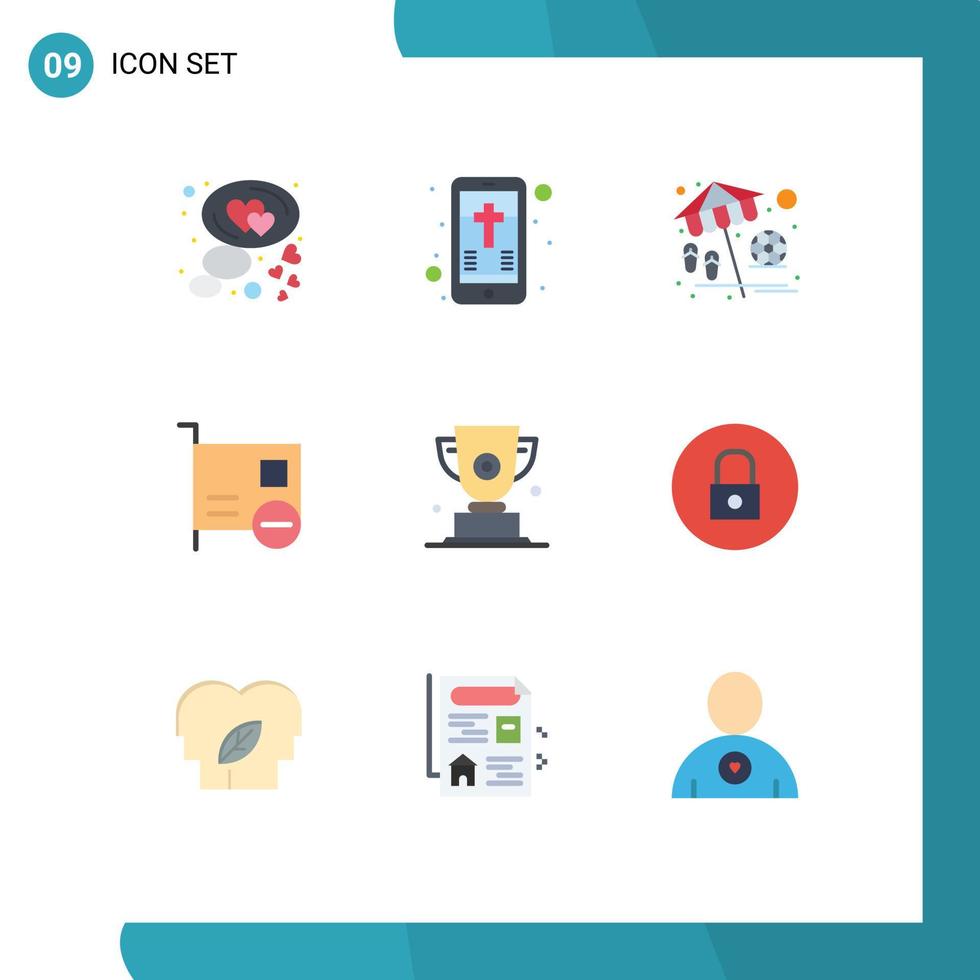 User Interface Pack of 9 Basic Flat Colors of trophy hardware beach devices card Editable Vector Design Elements