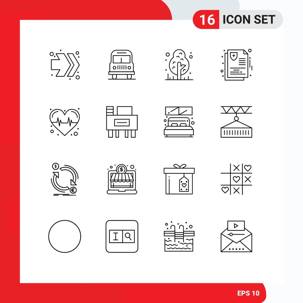 16 Creative Icons Modern Signs and Symbols of desk heart jungle health insurance Editable Vector Design Elements