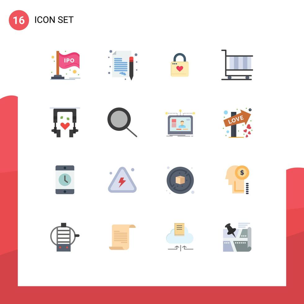Editable Vector Line Pack of 16 Simple Flat Colors of marketing cart document business heart hacker Editable Pack of Creative Vector Design Elements