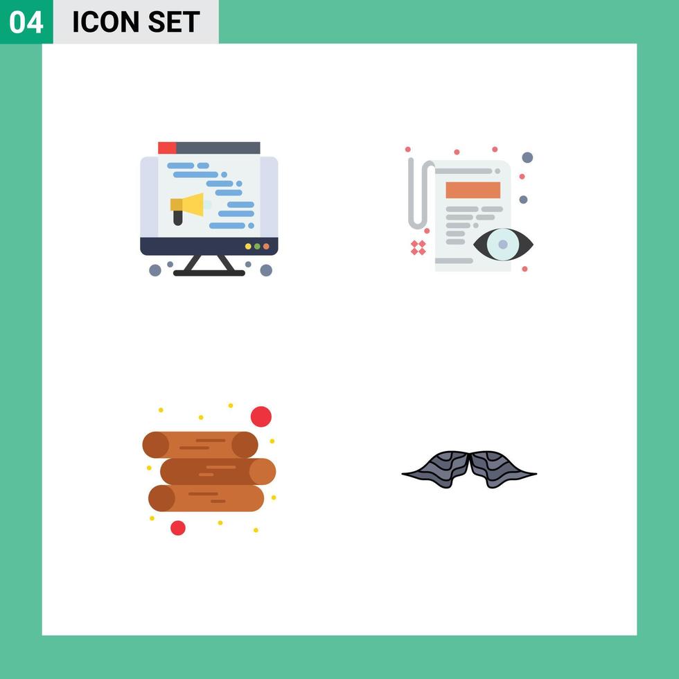 4 Flat Icon concept for Websites Mobile and Apps computer wood document view hipster Editable Vector Design Elements