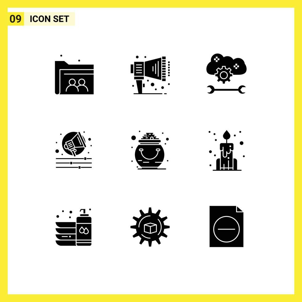 Set of 9 Modern UI Icons Symbols Signs for luck fortune cloud preferences shout alert Editable Vector Design Elements