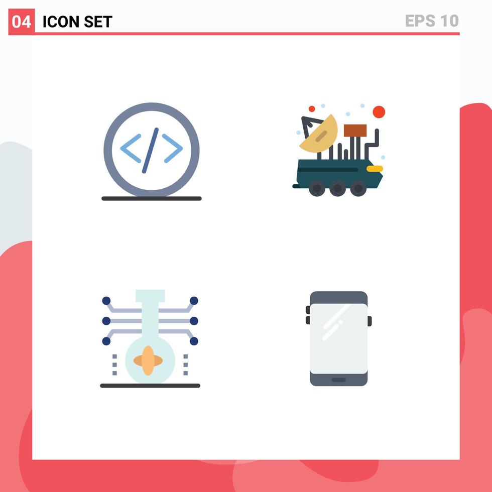 Set of 4 Vector Flat Icons on Grid for code space programming satellite knowledge Editable Vector Design Elements