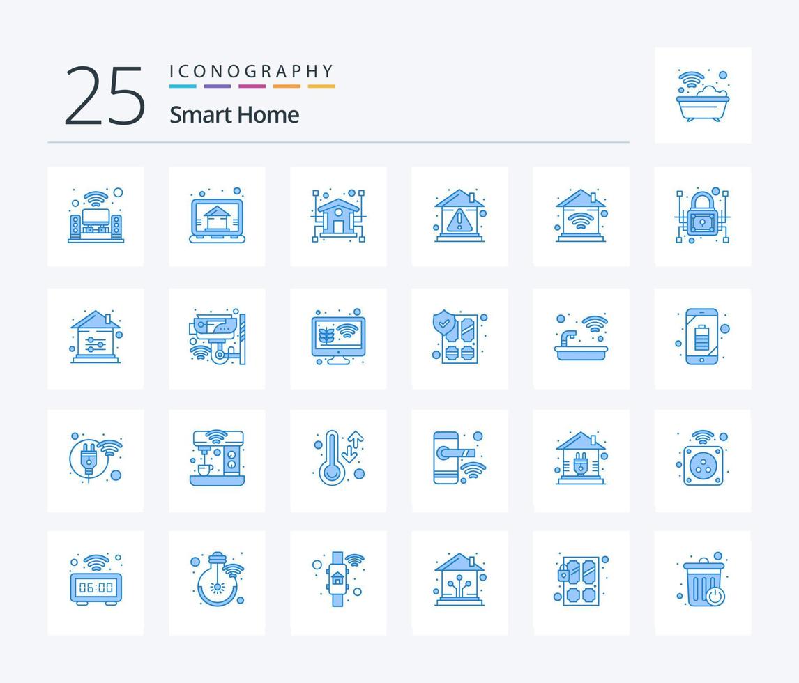 Smart Home 25 Blue Color icon pack including home. home. automation. error. alert vector