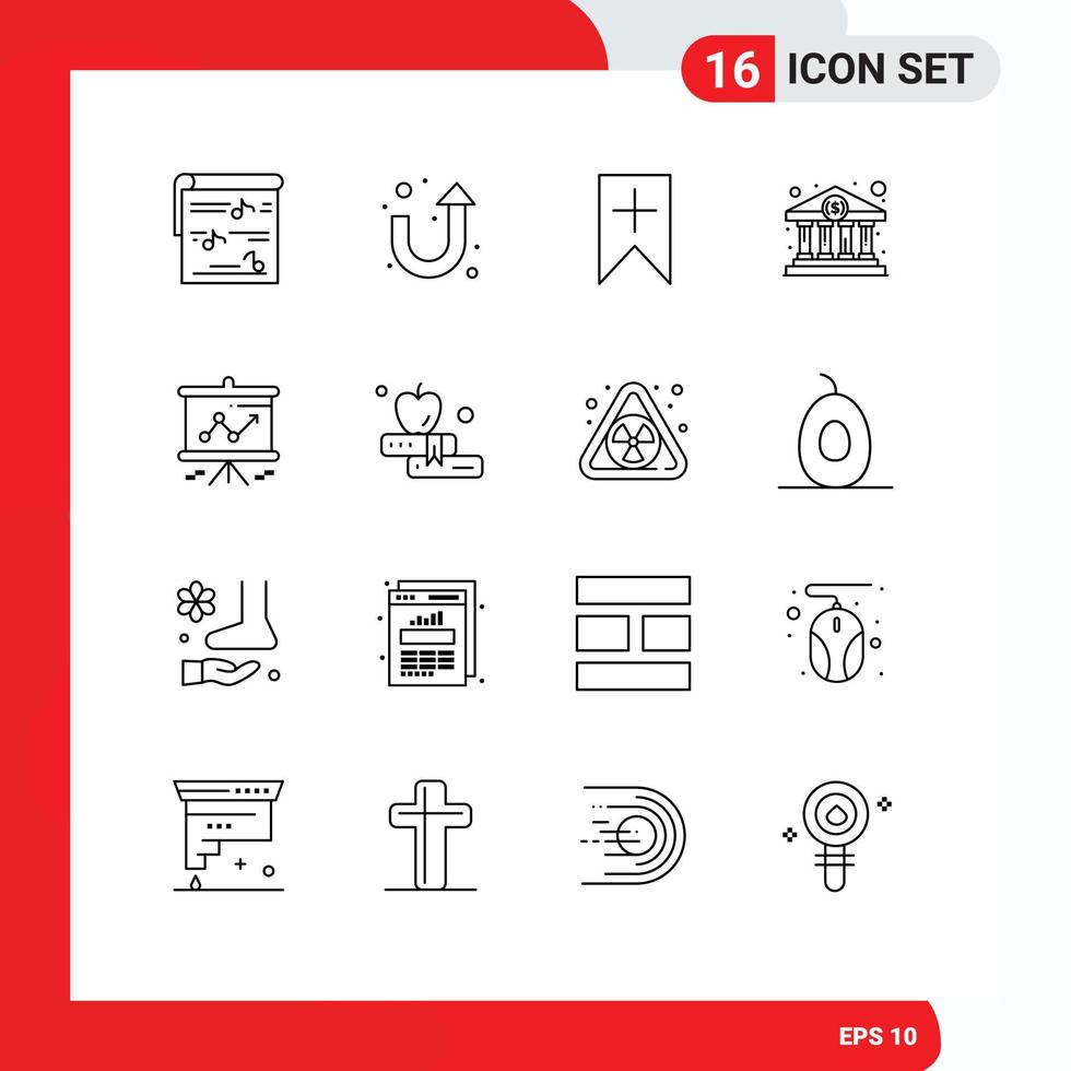 Universal Icon Symbols Group of 16 Modern Outlines of graph government tag cash bank home Editable Vector Design Elements