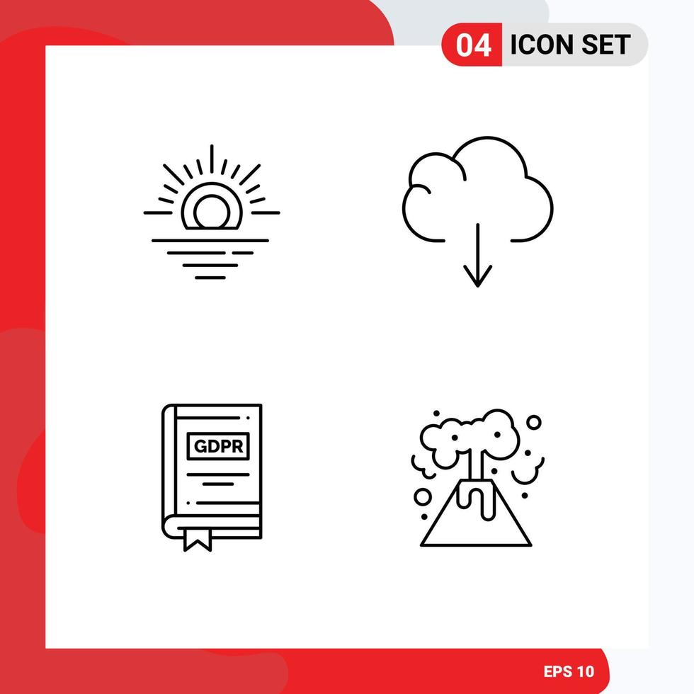 4 Thematic Vector Filledline Flat Colors and Editable Symbols of sun law cloud book energy Editable Vector Design Elements
