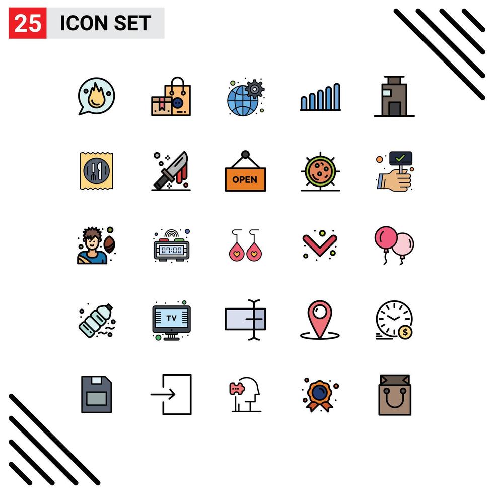 Modern Set of 25 Filled line Flat Colors Pictograph of building signal shopping connection network Editable Vector Design Elements