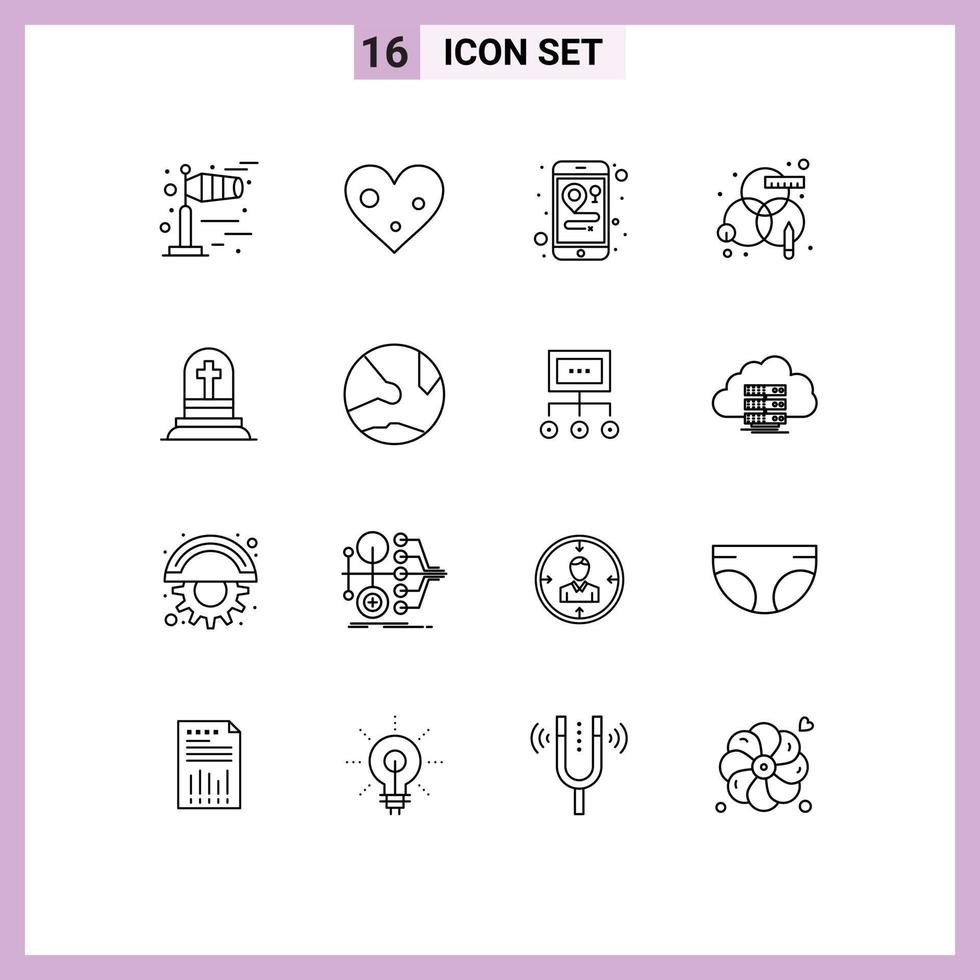 Pictogram Set of 16 Simple Outlines of rip grave maps death rgb Editable Vector Design Elements