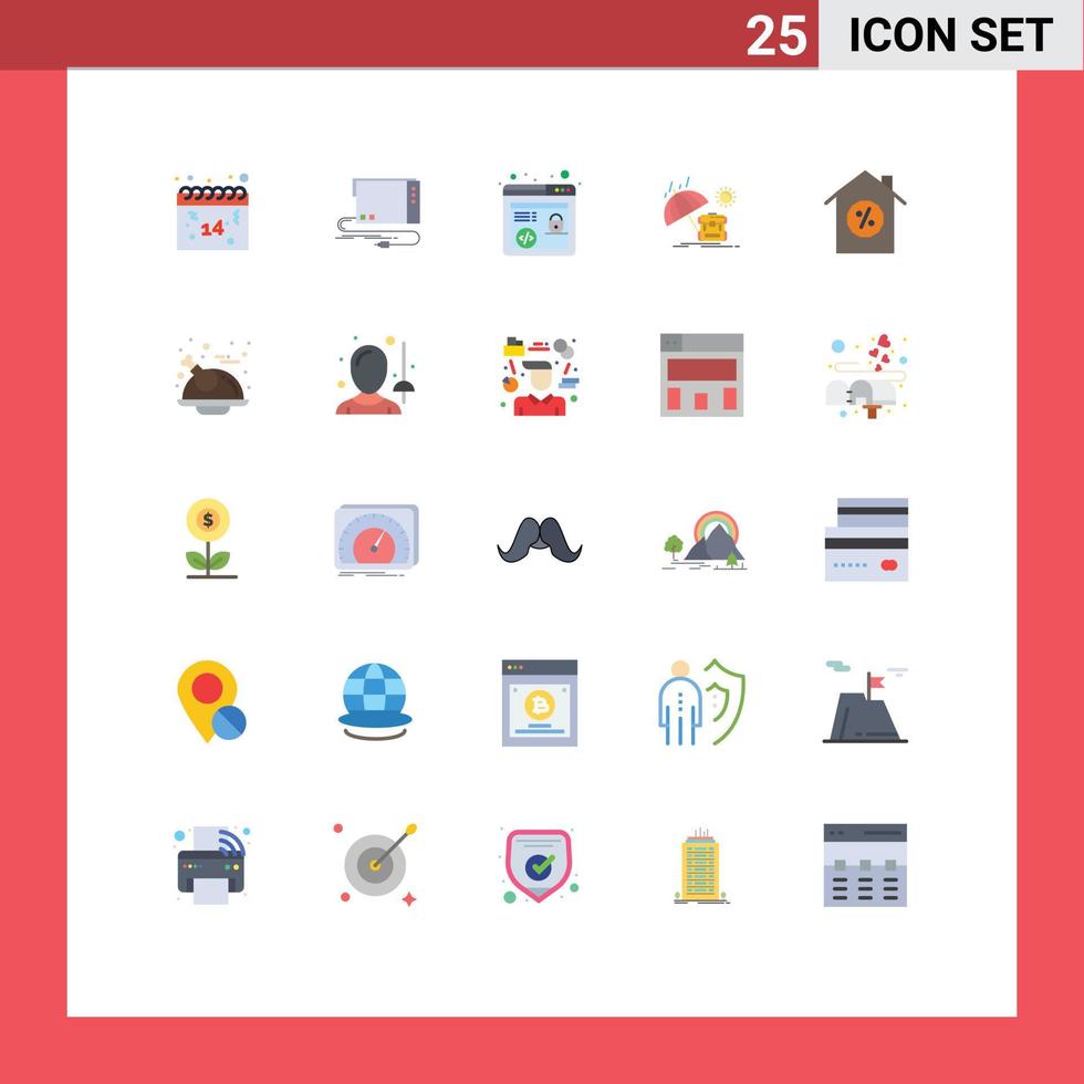 Pack of 25 Modern Flat Colors Signs and Symbols for Web Print Media such as mortgage season sound sun summer Editable Vector Design Elements