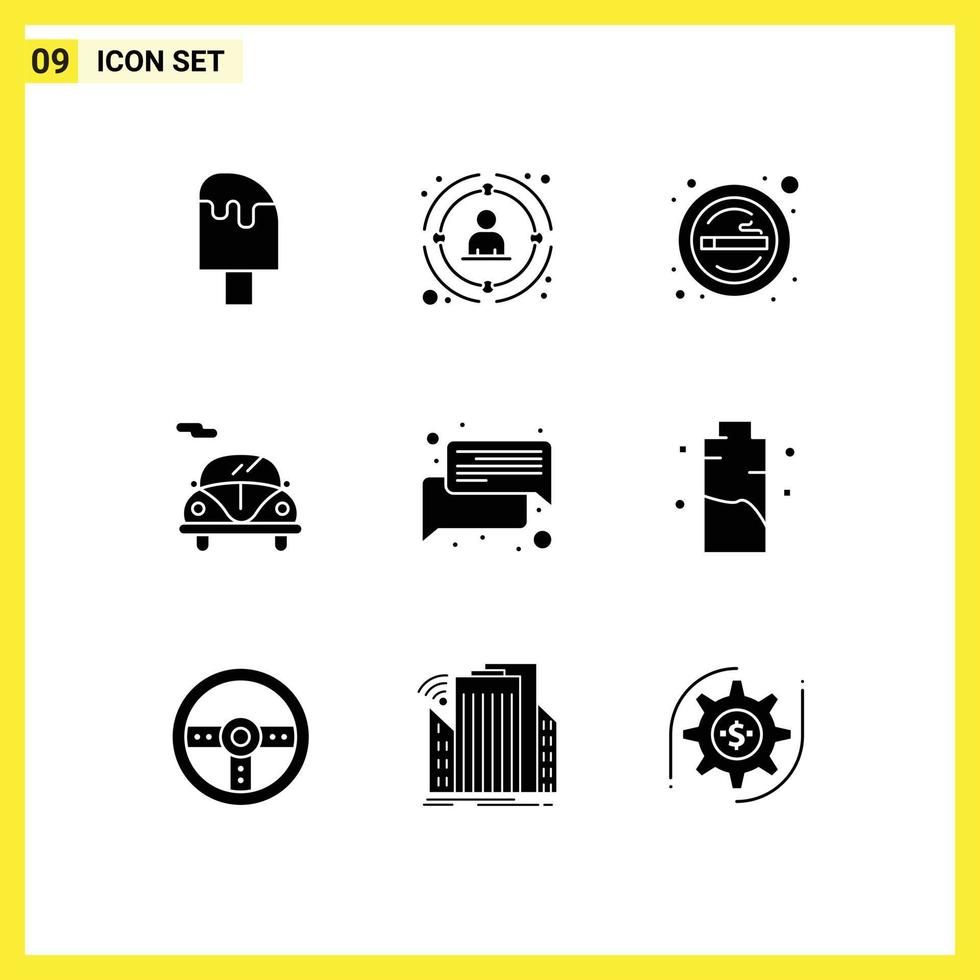 Set of 9 Commercial Solid Glyphs pack for transport automobile people smoking sign Editable Vector Design Elements