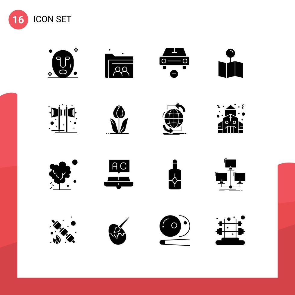 16 Universal Solid Glyphs Set for Web and Mobile Applications music pin delete pointer location Editable Vector Design Elements