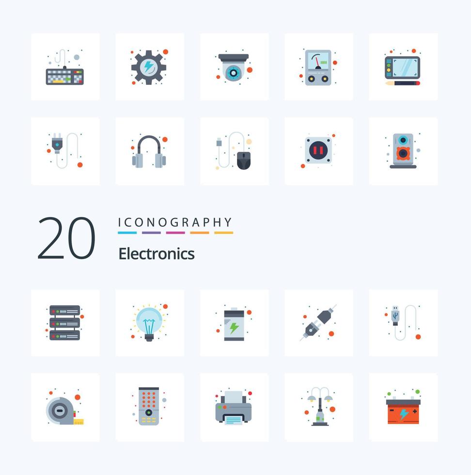 20 Electronics Flat Color icon Pack like measuring usb charge data socket vector