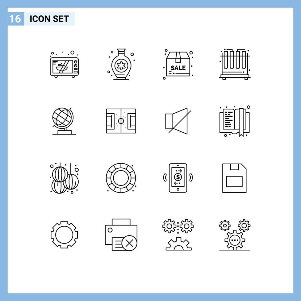 16 Universal Outlines Set for Web and Mobile Applications field globe sale office tubes Editable Vector Design Elements