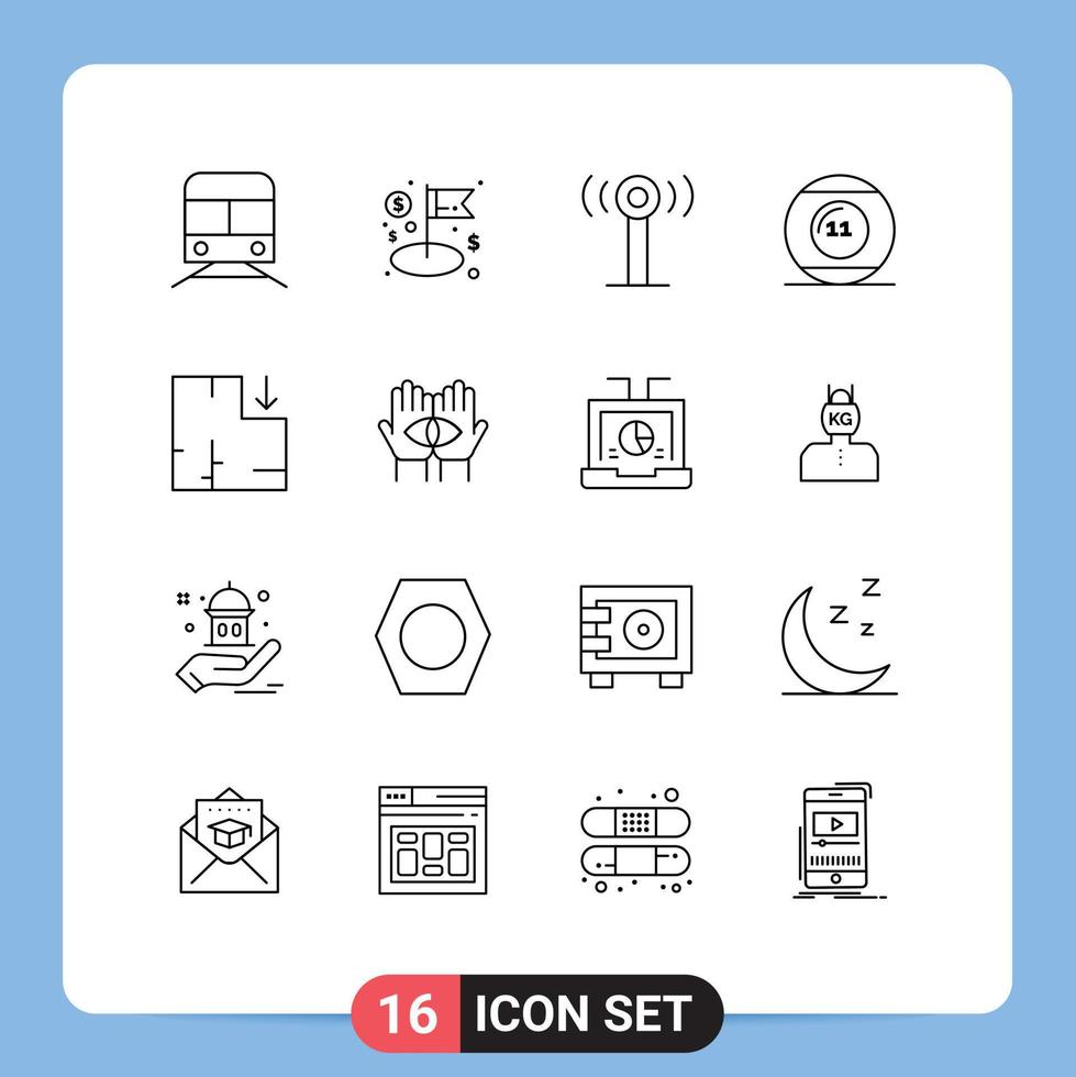 16 User Interface Outline Pack of modern Signs and Symbols of apartment pool management game ball Editable Vector Design Elements