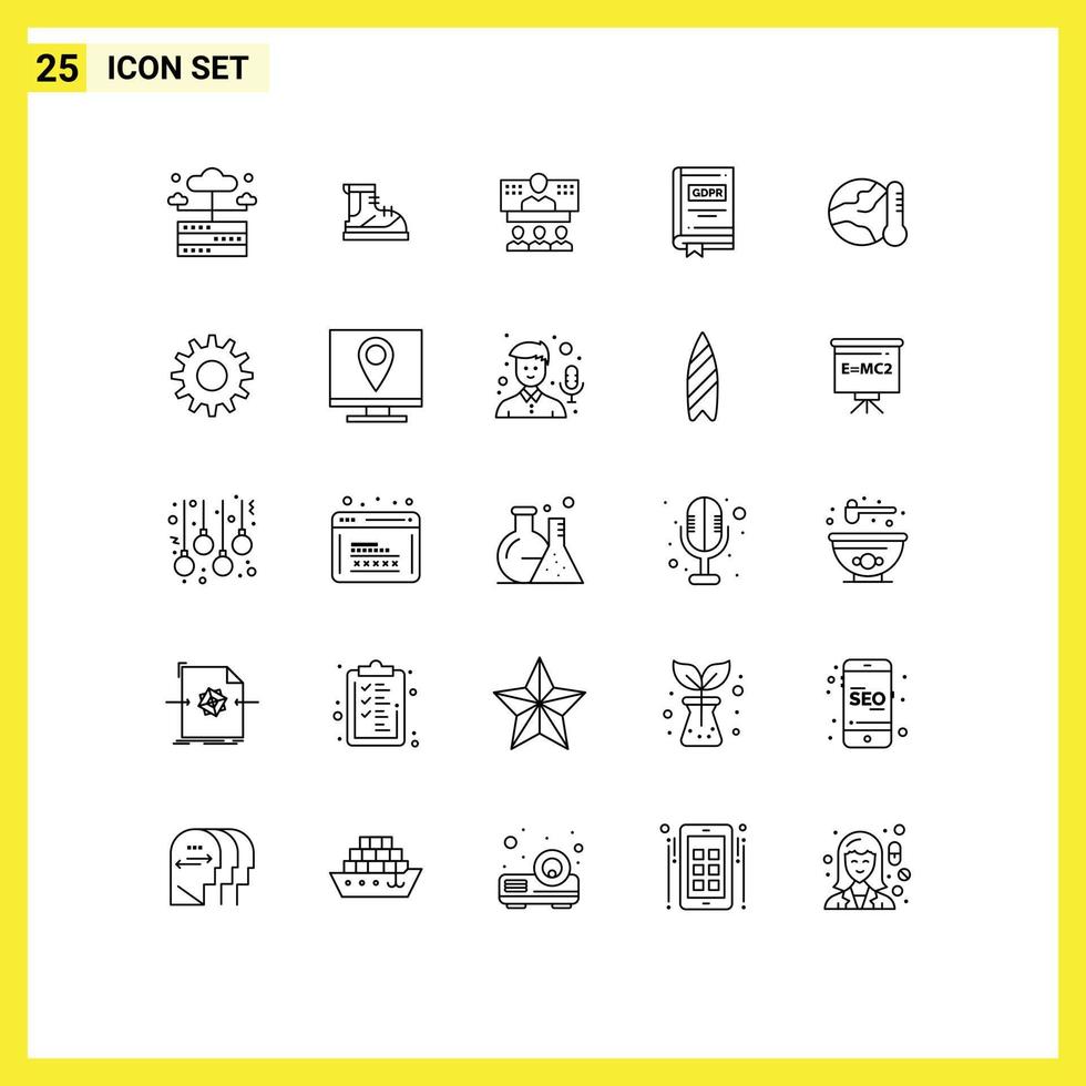 25 User Interface Line Pack of modern Signs and Symbols of gdpr book boot online connection Editable Vector Design Elements